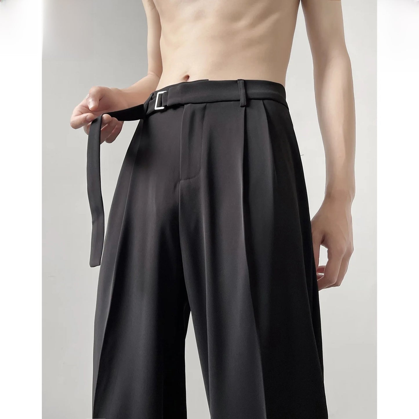 Calça Casual Masculina Outono Japonesa Leve Luxo Drapeada Calças Soltas de Perna Reta Versátil Perna Larga Calça Comprida
