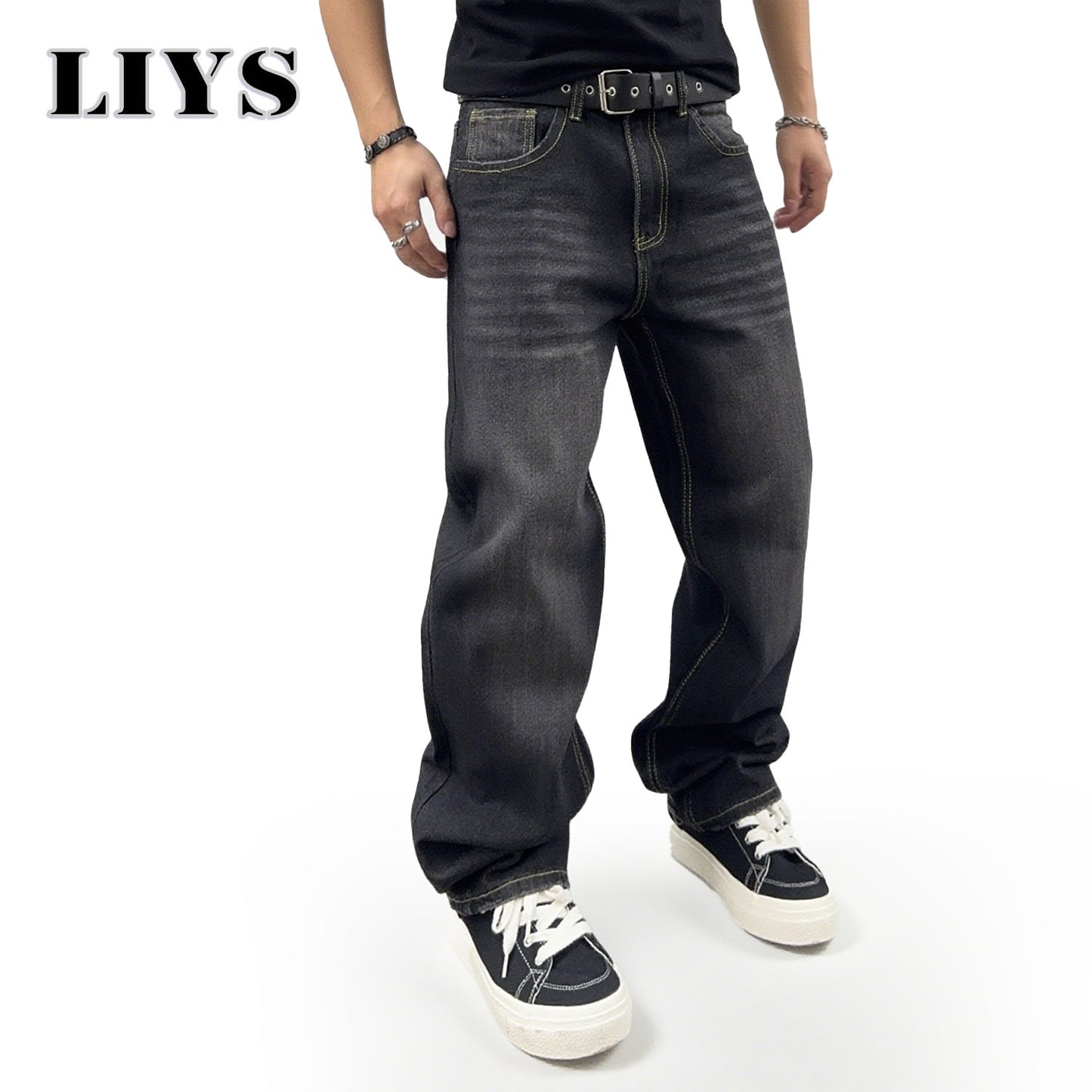 Men's Autumn Black Classic Loose Straight leg Jeans 2025 Retro Washed Basic Denim Pants Winter Business Casual Baggy Jeans