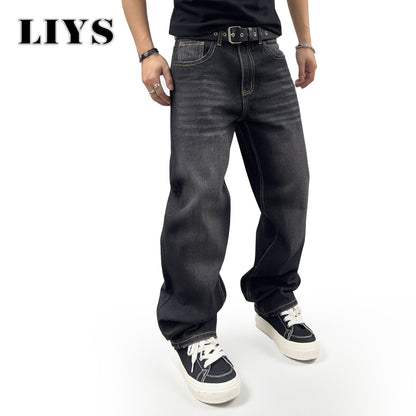 Men's Autumn Black Classic Loose Straight leg Jeans 2025 Retro Washed Basic Denim Pants Winter Business Casual Baggy Jeans