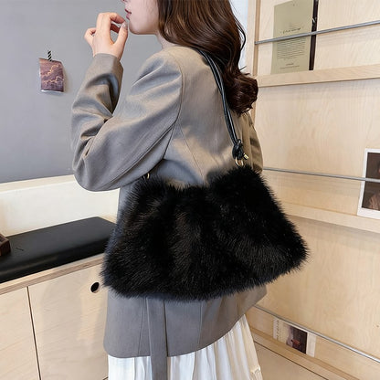 Fashion Luxury Faux Rabbit Fur Plush Shoulder Bag High-End Women's Tote Handbag for Stylish Gift Sending