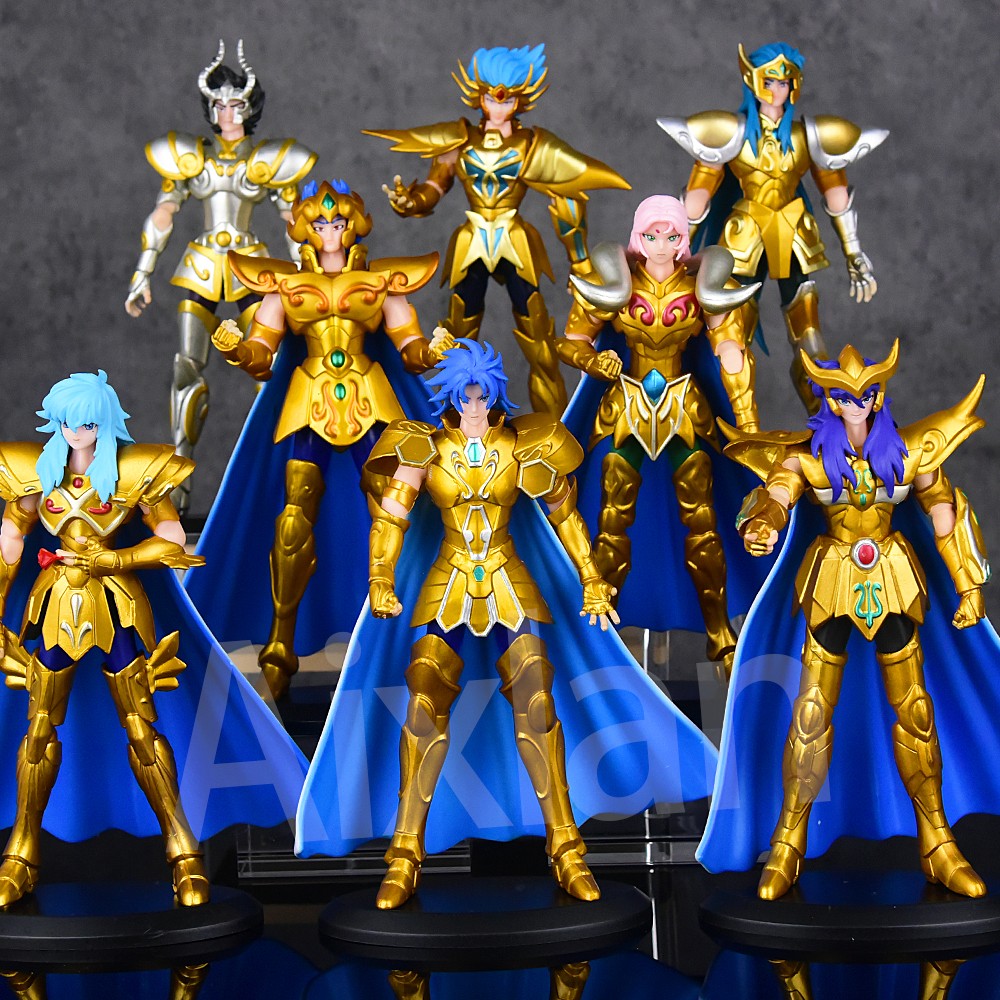 Aixlan 8 Peças Boneco Saint Seiya Kanon Hyoga 18CM Cavaleiro de Ouro PVC Figura de Ação Brinquedo Anime Presente de Aniversário Estatueta Colecionável