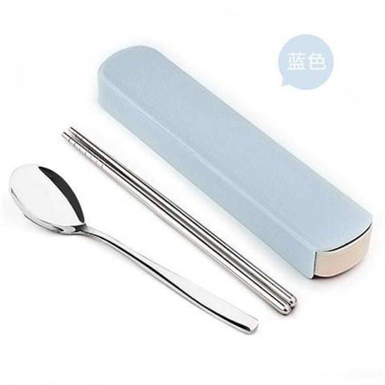 4Pcs/Set Stainless Steel Chopsticks Spoon Fork Steak Knife with Storage Case Travel Camping Cutlery Set Portable Tableware