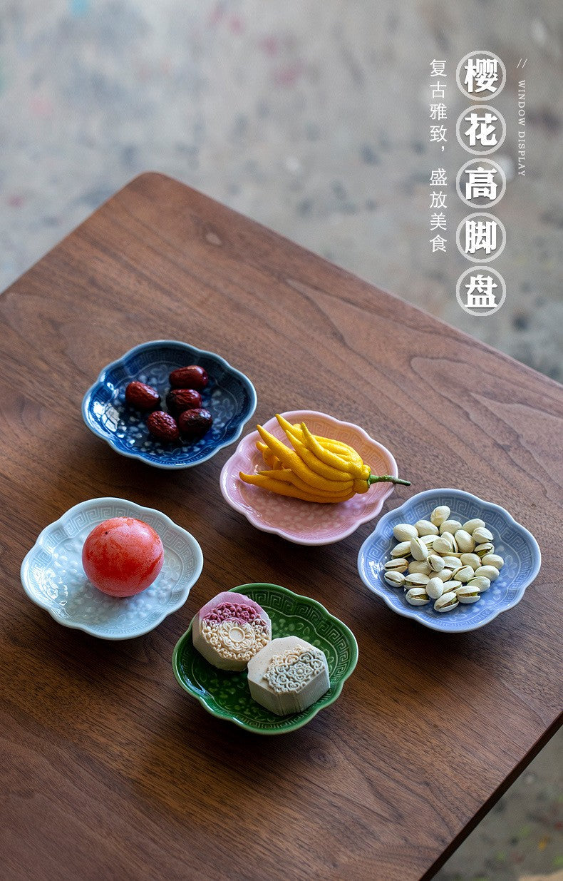 Chinese Style High Leg Fruit Dishes Ancient Pastry Plate Fruit Plate Appetizer Serving Platter Household Plates For Food Craft