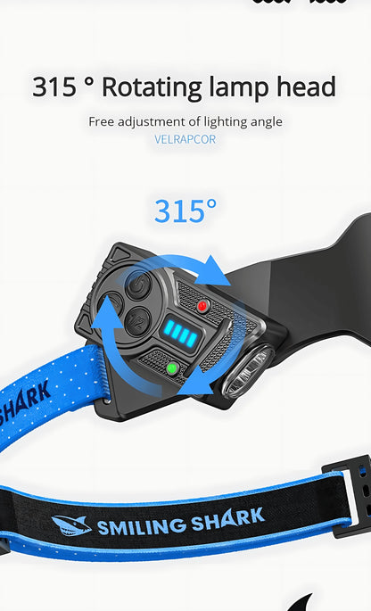 Wave Sensor Headlamp 2400mAh USB Charging Head Light 6 Modes with 315° Rotatable Side Lights For Fishing Outdoor Riding Camping