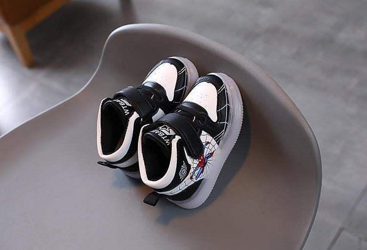 Disney Children's Sneakers Boys Girls Spiderman Led Light Sport Shoes Student Shoes Hook Anti-slip Kids Outdoor Basket Shoes