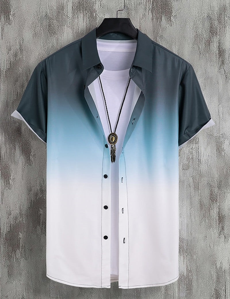 New Simple Gradient Hawaiian short-sleeved Top Casual Beach Buttoned Lapel short-sleeved Shirt Comfortable men's Shirt