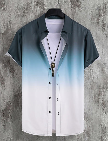 New Simple Gradient Hawaiian short-sleeved Top Casual Beach Buttoned Lapel short-sleeved Shirt Comfortable men's Shirt