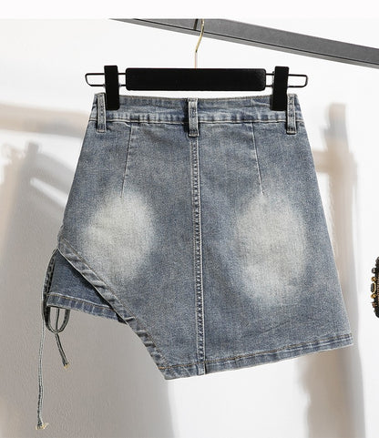 Plus Size Denim Skirt For Women Summer 2024 New High Waisted Mini Blue Jeans Skirts With Lining Korean Fashion Mini Skirt Woman