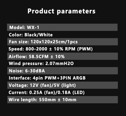 ICE Whale WX-1 Wireless Splicing PC Case Fan 120mm ARGB Mirror Cycle Effect 800-2000RPM 360mm Water-cooled Radiator Cooling Fan