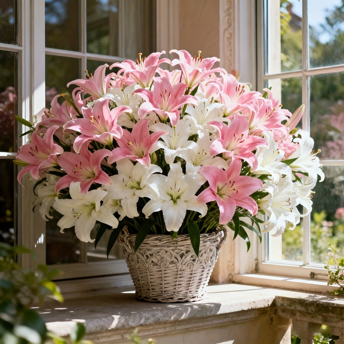 Elegant Pink Lily Flower Bouquet Realistic Artificial Flowers with Green Foliage,Perfect for Christmas, Wedding,Home Decor