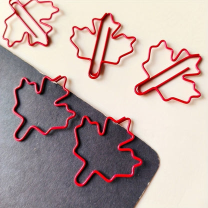 10/20/30pcs Red Maple Leaf Paper Clips - Durable Metal Autumn-Inspired Design for Office, School, Home Organization