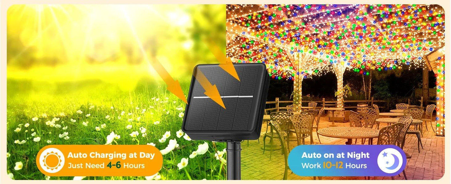 Large Solar Panel Fast Charge Lamp Outdoor Solar String Fairy Light Waterproof Garland String Lights For Christmas Party Garden