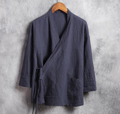 Men's linen vest Men's shirt Long sleeved Chinese official collar Traditional Kung Fu Tang casual social shirt Plus size shirts