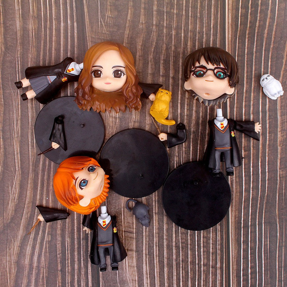 Hot 3-10 unidades/conjunto Harri Q Style Potter Posket Hermione Ron Hedwig Boneco de Vinil Brinquedo Decoração de Bolo Carro Modelo PVC Boneca Presente Brinquedos