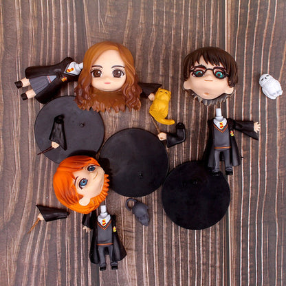 Hot 3-10 unidades/conjunto Harri Q Style Potter Posket Hermione Ron Hedwig Boneco de Vinil Brinquedo Decoração de Bolo Carro Modelo PVC Boneca Presente Brinquedos
