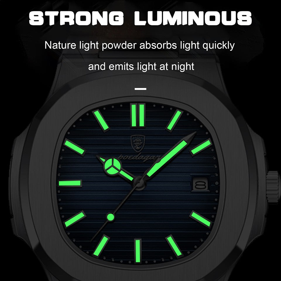 Relógio Masculino de Luxo POEDAGAR 50 ATM À Prova D'água Relógio Masculino Luminoso Data Aço Inoxidável Quadrado Quartzo Relógios Masculinos reloj hombre