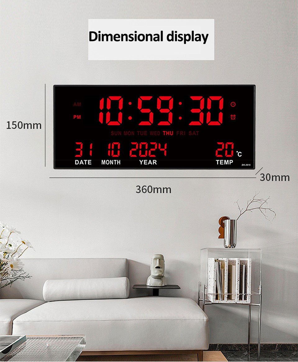 Digital Large Wall Clock Alarm Temperature Date Calendar Display 8 Sets of Alarm Clocks 14'' Electronic LED Clock Plug in Use