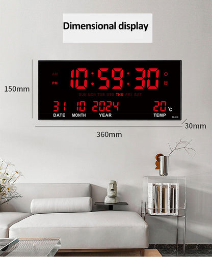Digital Large Wall Clock Alarm Temperature Date Calendar Display 8 Sets of Alarm Clocks 14'' Electronic LED Clock Plug in Use