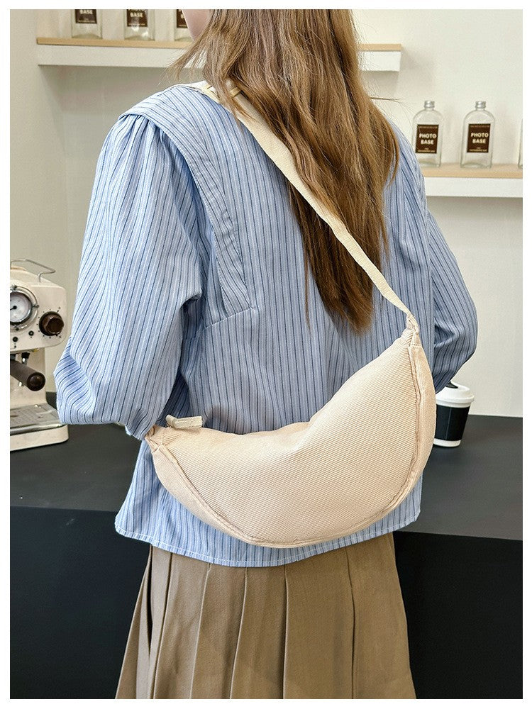 Solid Color Corduroy Women's Hobos Shoulder Bag Retro Casual Female Crossbody Bags Ladies Daily Travel Handbags Messenger Bag