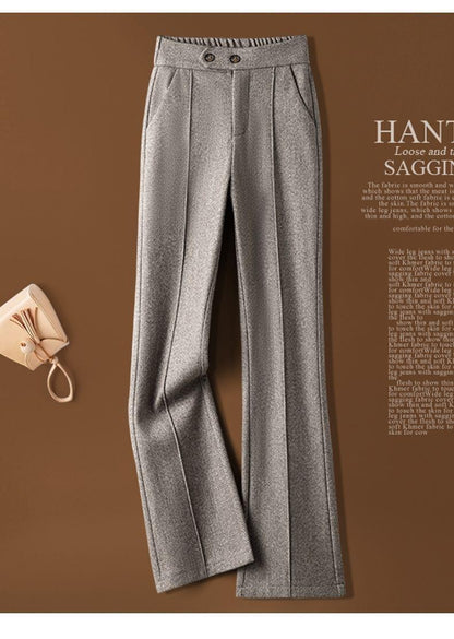 Faionable Thiened Woolen Flared Pants High Waist Casual Trousers for Women Autumn Winter New Sle Slimming Wide Leg Pants