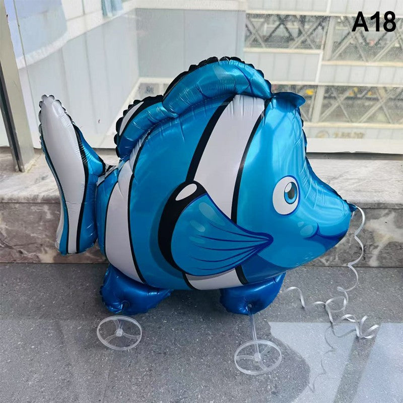 1PC 3D Cartoon Foil Balloons Elephant Stand Walking Balloon With Wheel For Kids Birthday Party Decoration Baby Shower