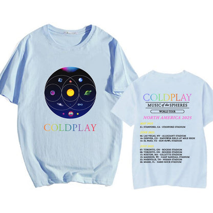 Cold-play Music of The Spheres World Tour 2025 Tshirts Cotton Tees Heavy Mental Fashion Graphic T-shirt Short Sleeve Unisex Tops