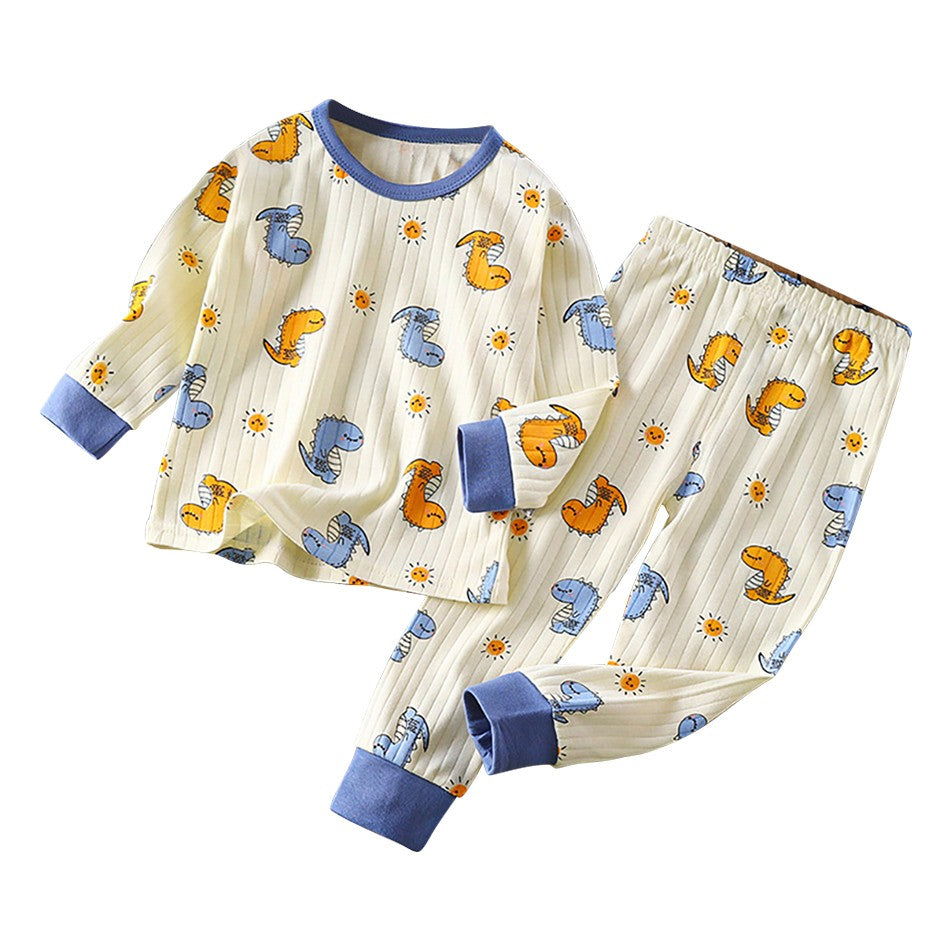 Kids Casual Autumn Long Sleeve Pajamas Set Boys and Girls Cartoon Print Home Wear Comfortable Soft Fabric Sleepwear