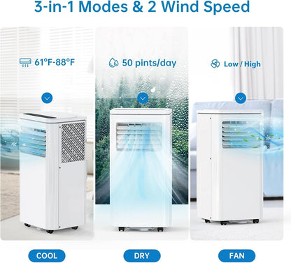 Ar Condicionado Portátil 10000 BTU 3 em 1 com Ventilador e Desumidificador Controle Remoto Display LCD, Timer 24H