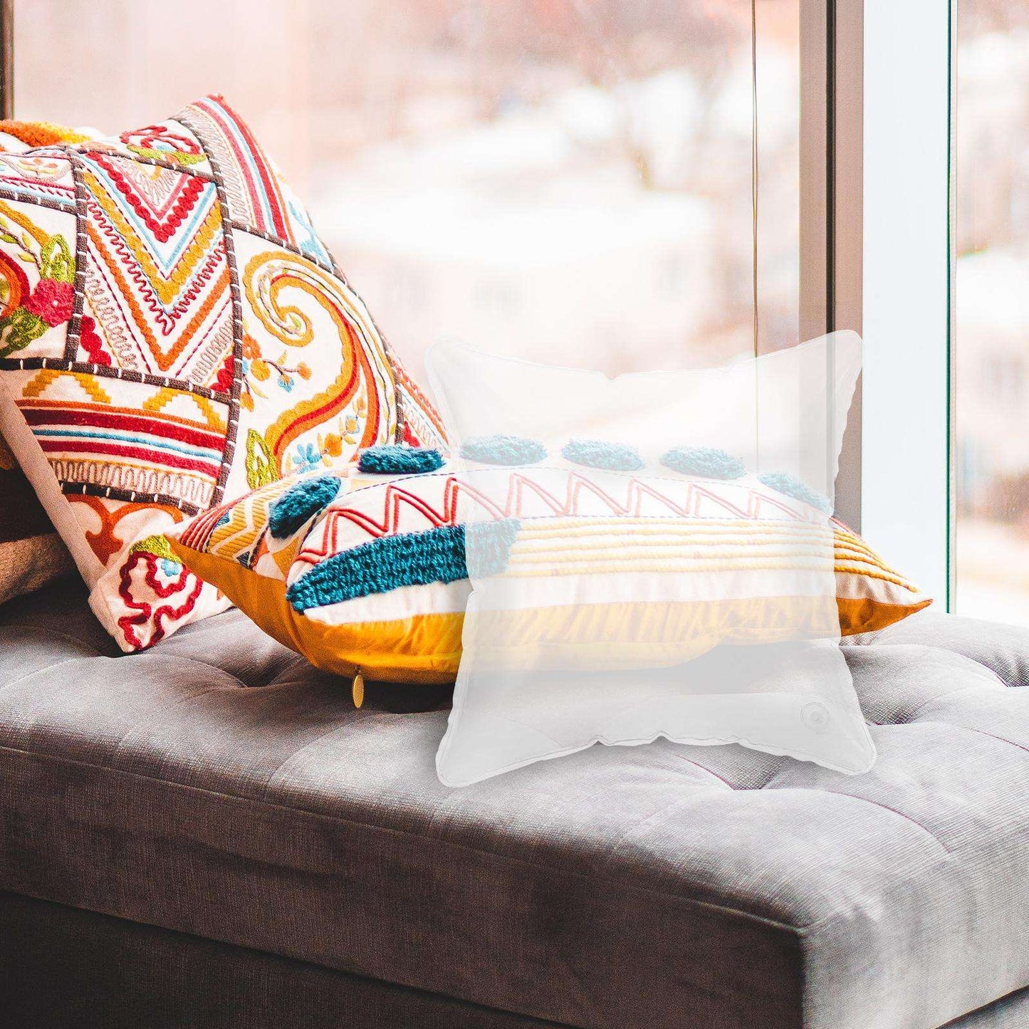 Clear Inflatable Pillow For Outdoor Cushion Air Valve Foldable Portable PVC Transparent Inserts Stuffer Sofa Throw Travel