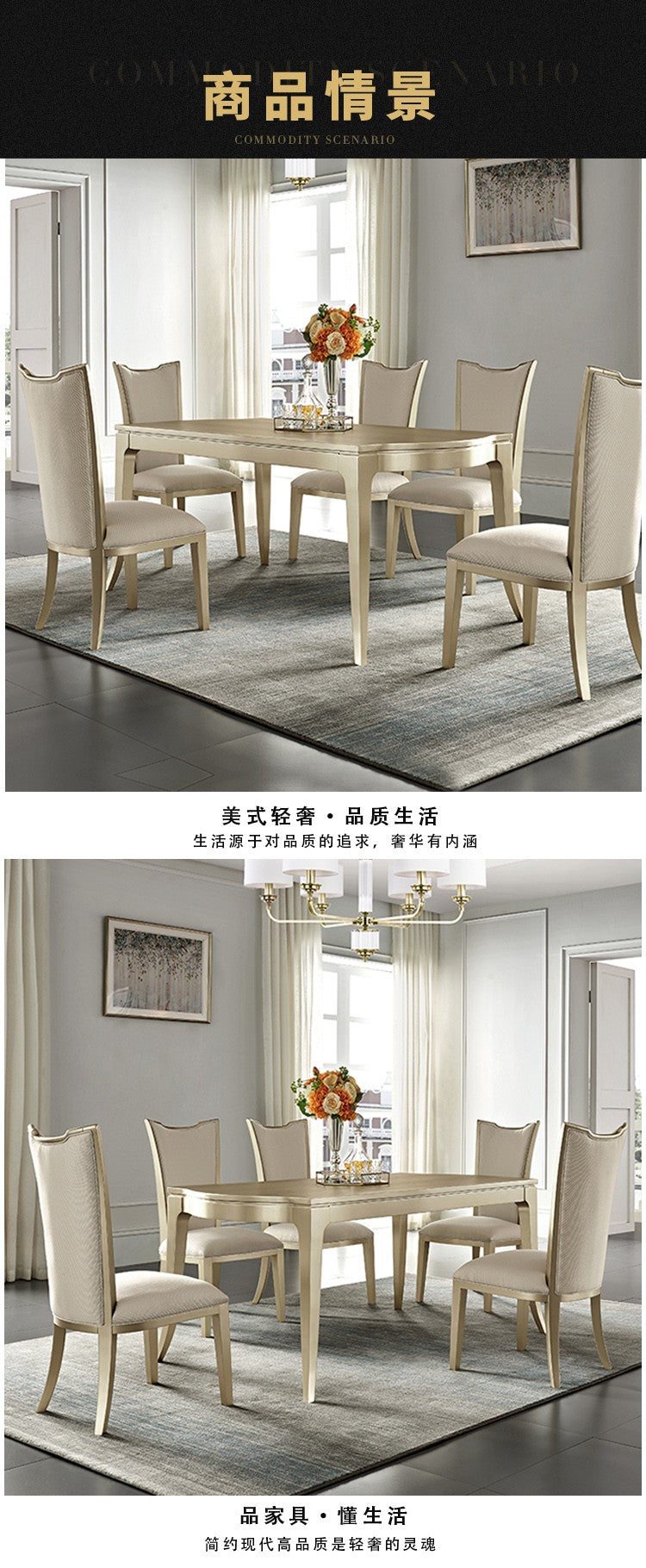 Modern simple household dining table and chair combination American light luxury dining table