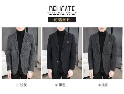 2026 Men's Striped Embroidered Casual Wool  blazer