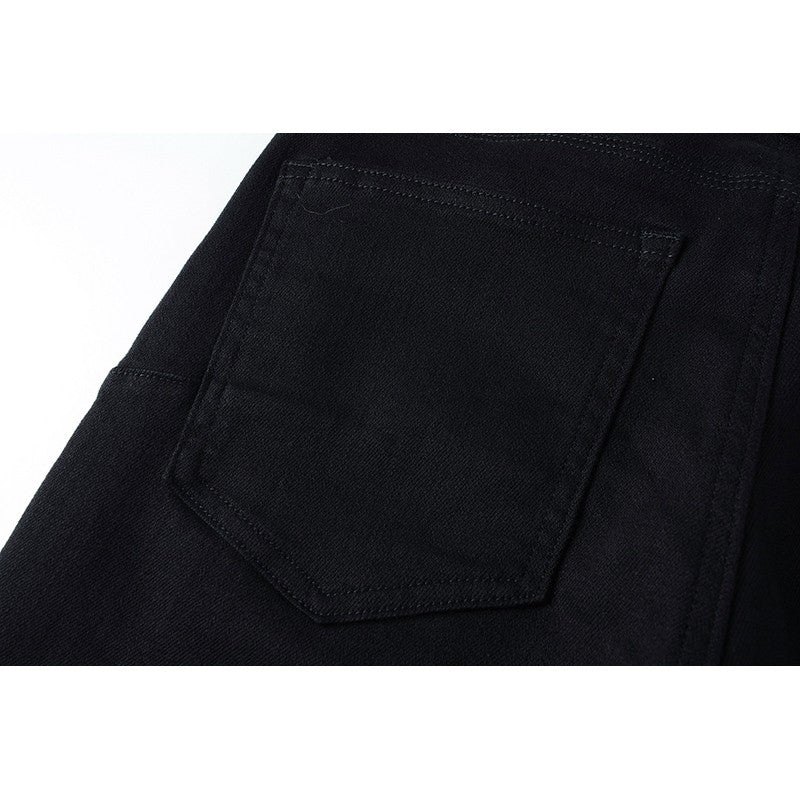 The Best Seller American High Street Men's Distressed Blank Black Stretch Skinny Button Fly Ripped Jeans Pants