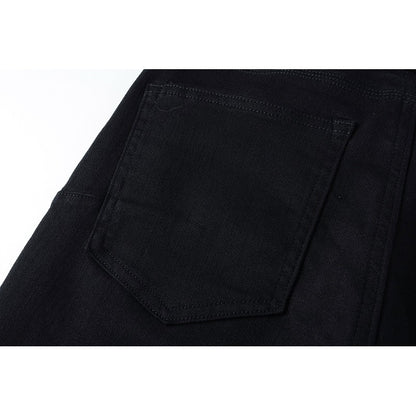 The Best Seller American High Street Men's Distressed Blank Black Stretch Skinny Button Fly Ripped Jeans Pants