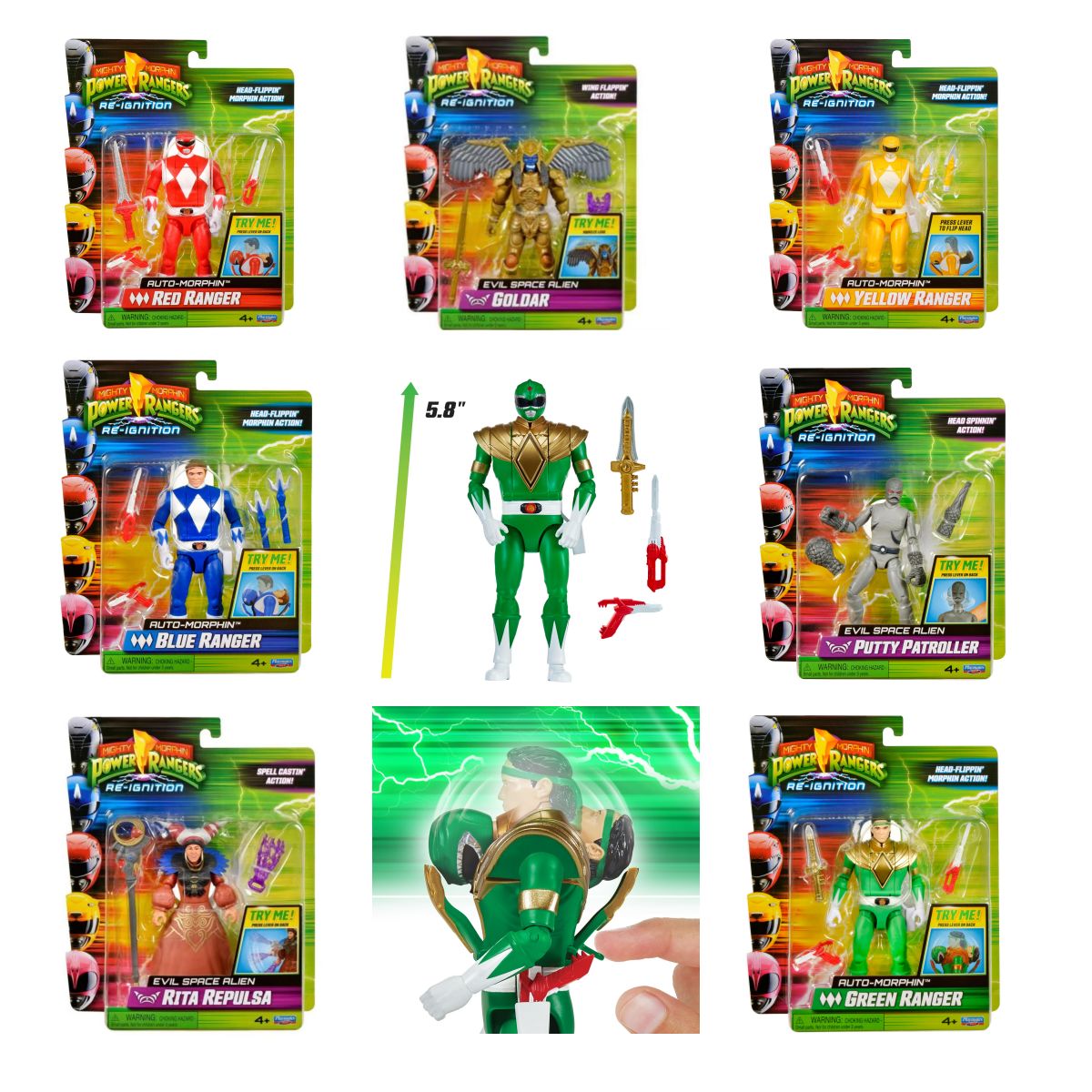 Anime Mighty Morphin Power Rangers Boneco de Ação Red Ranger Modelo Green Ranger Brinquedo Boneca Coleção Enfeites Presentes para Crianças
