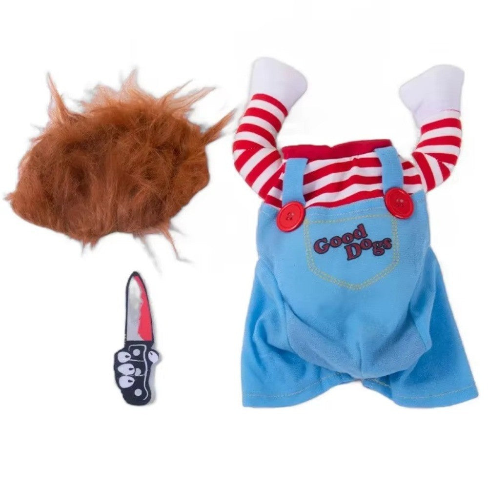 Novidade da Moda Chucky Cão de Estimação Mortal Traje Adereços Assustadores Acessórios de Roupa Fantasias de Gato Engraçadas Vestido Moletom com Capuz