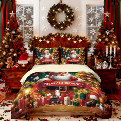 3pcs Merry Christmas Santa Claus print coreless bedding set multiple size bedrooms bedding holiday decorations, machine washable