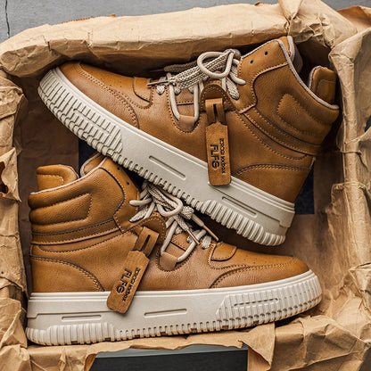 Fashion Leather Ankle Boots Men's Skate Sneakers Comforty Non Slip Wear Resistant Sole Winter Boots Preppy Street Casual Shoes