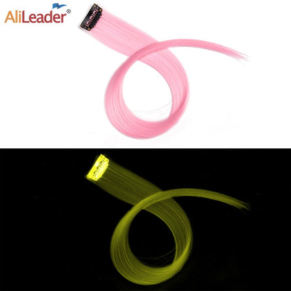 Glowing In The Dark Hair Extensions 20Inch 11Colors Synthetic Hair Clip In Luminous Colored Hairpieces Rainbow Hairpiece
