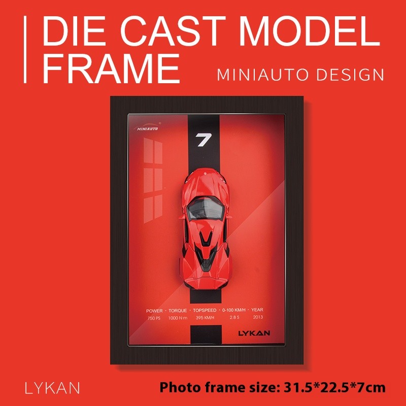 1/32 Versão Porta-retrato Liga de Metal Modelo de Carro Esportivo Simulação Carro de Corrida 3D Pintura de Parede Coleção Presentes Infantis Decoração