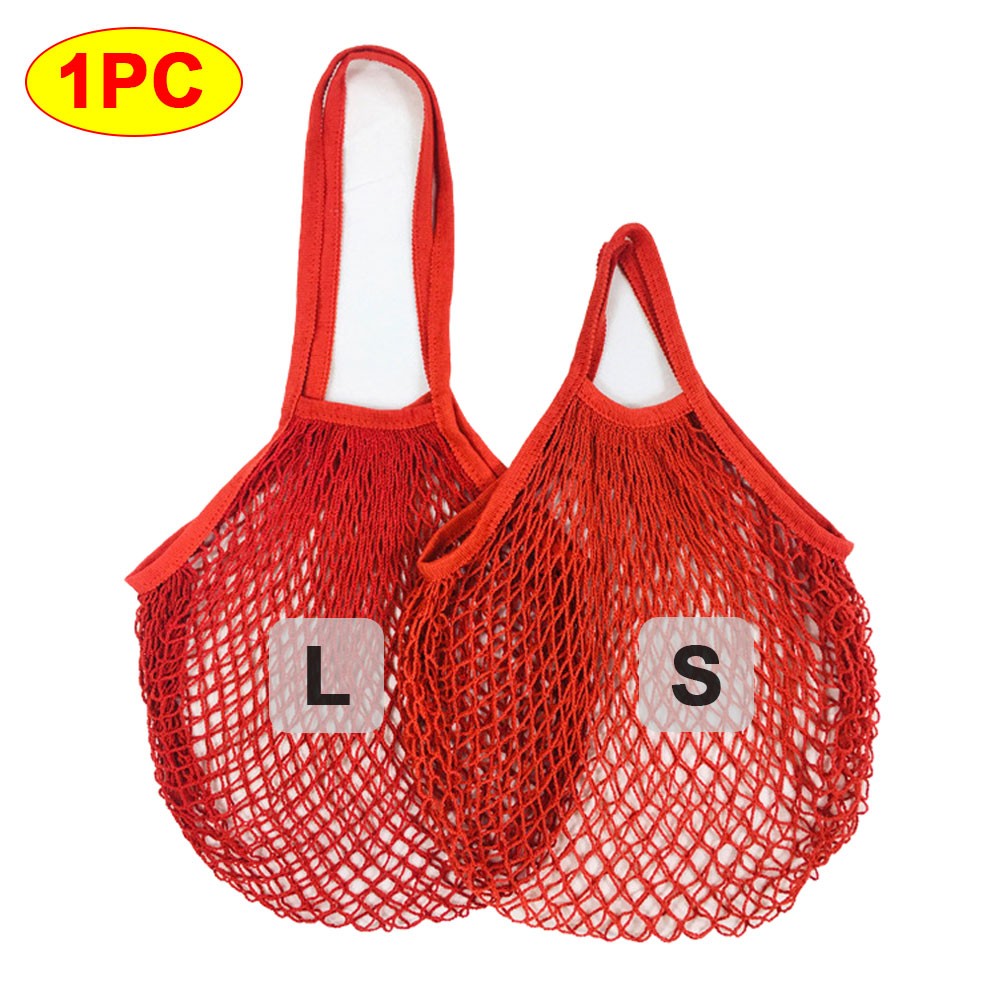 Silicone World 1PC Portable Reusable Grocery Mesh Bag Cotton Shopping Mesh Bags Handheld Shoulder Back Fruit Vegetable Net Bag