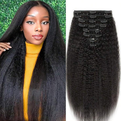 Aplique Kinky Straight 8 Peças 100g Kinky Straight Cabelo Humano Real Brasileiro Remy Aplique de Cabelo Humano para Mulheres