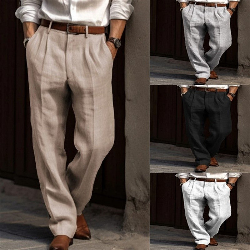 2026 Men's Stand Pocket Casual Linen Pants Solid White Gray Trouser Plus Size 3xl Mens Elegant Fashion Sweatpants Men Streetwear