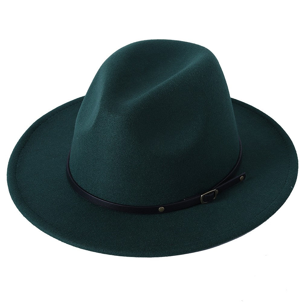 Fedora hat jazz hat men and women classic black leather belt Fedora Panama women autumn and winter Panama hat wholesale