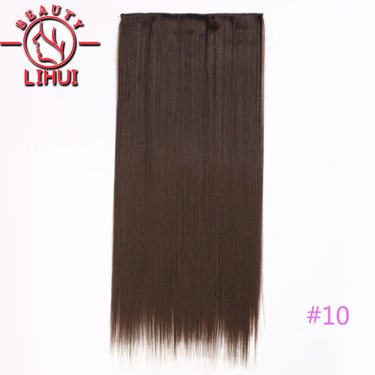 Extensões de cabelo sintéticas com clipe, longas e lisas, com 5 clipes em uma única peça, extensões de cabelo multicoloridas LIHUI
