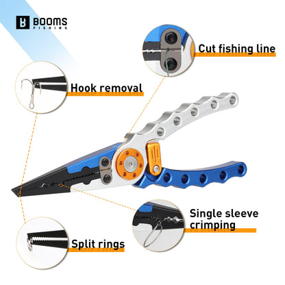 Alicates de Pesca Booms Fishing X01 de Alumínio, Ferramenta Múltipla de Pesca de Água Salgada, Removedor de Anzol, Cortador de Linha e Ferramentas de Pesca para Argola Aberta