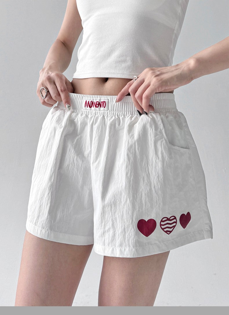 American Sle Spicy Girl ort Pants Women's Summer New Embroidered Heart Sport Yoga Slimming Tee-Quarter Length Hot Pants