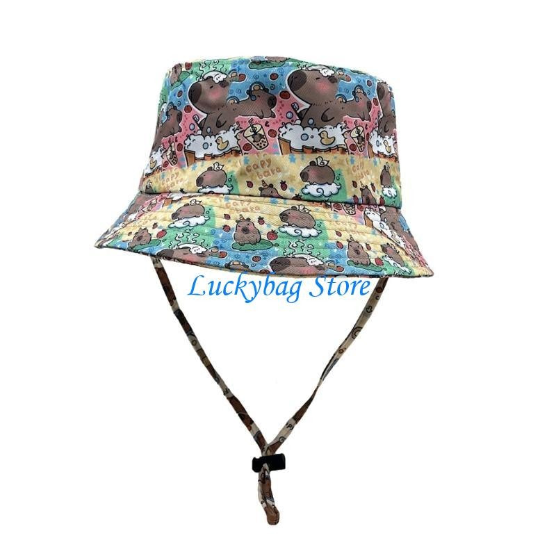 X7XE Trendy Capybara Pattern Fisherman Hat Beach Vacation Bucket Sunshade Hat for Animal Lover and Trendsetters