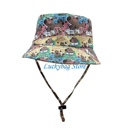 X7XE Trendy Capybara Pattern Fisherman Hat Beach Vacation Bucket Sunshade Hat for Animal Lover and Trendsetters