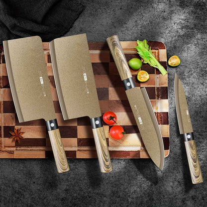 Conjunto de 4 Facas de Cozinha com Revestimento de Titânio - Afiadas, Duráveis, Perfeitas para Cortar Carnes e Ossos, para Cozinhas Profissionais e Domésticas