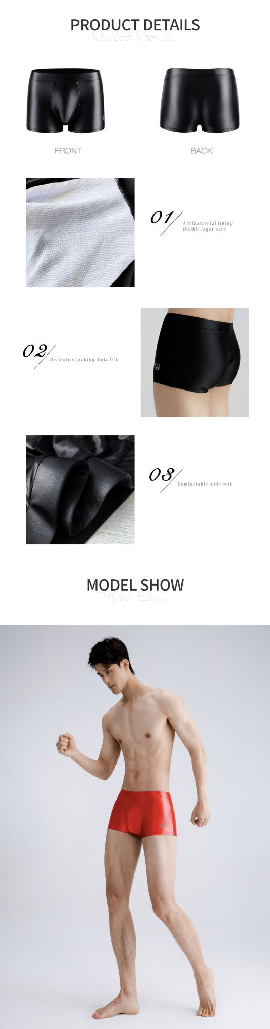 AMORESY Men's Satin Glossy Boxer Shorts Breathable High Elastic Sports Thin Soft Brief Swimming Fitness Solid Leggings Underwear